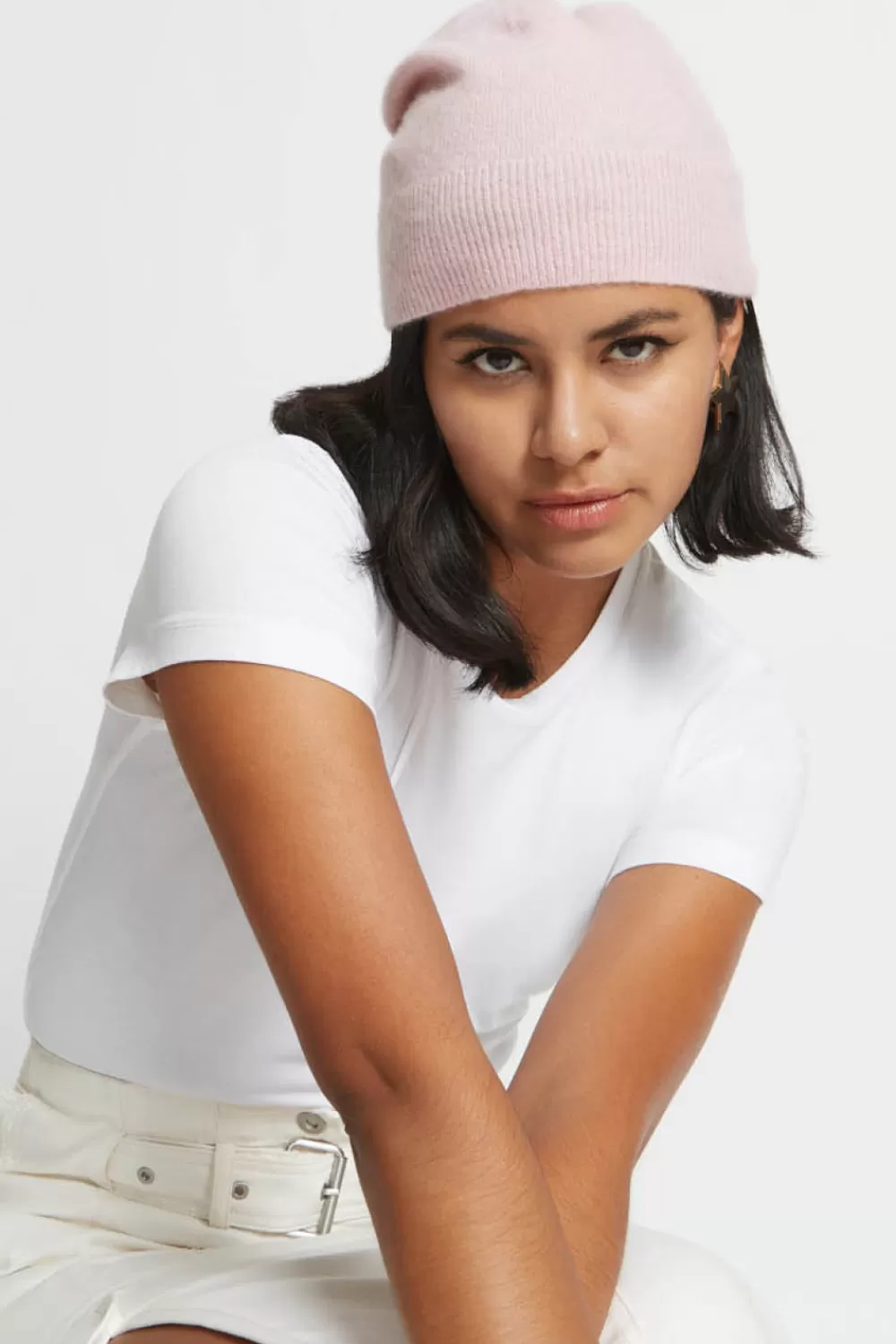Woman Santicler Knitwear | Alby Beannie Hat In Cameo