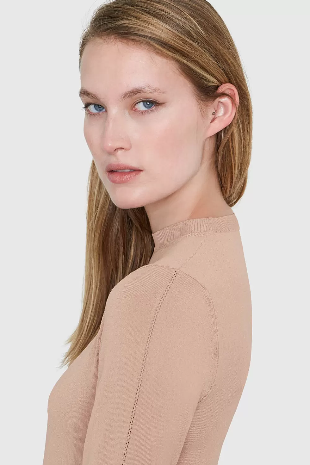 Woman Santicler Tops | Amber Crew Neck Sweater Bodysuit In Nude