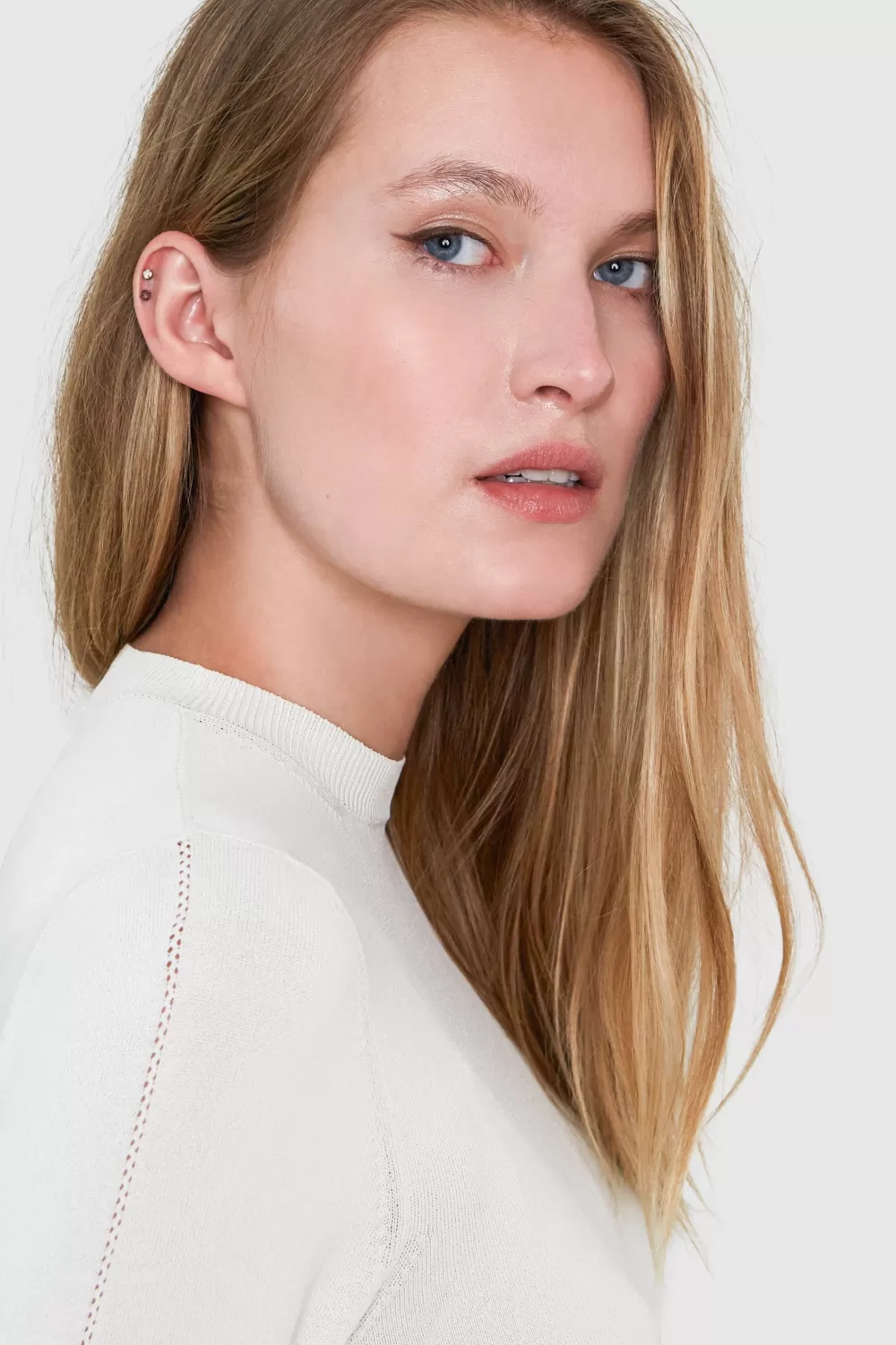 Woman Santicler Knitwear | Amber Crew Neck Viscose Bodysuit In Cream