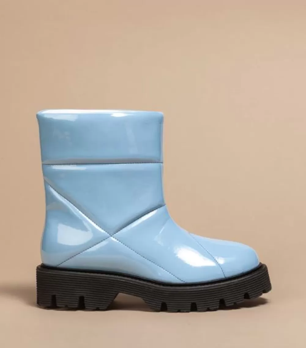 Woman O2monde Shoes | Damu Quilted Patent Vegan Bootie Azure