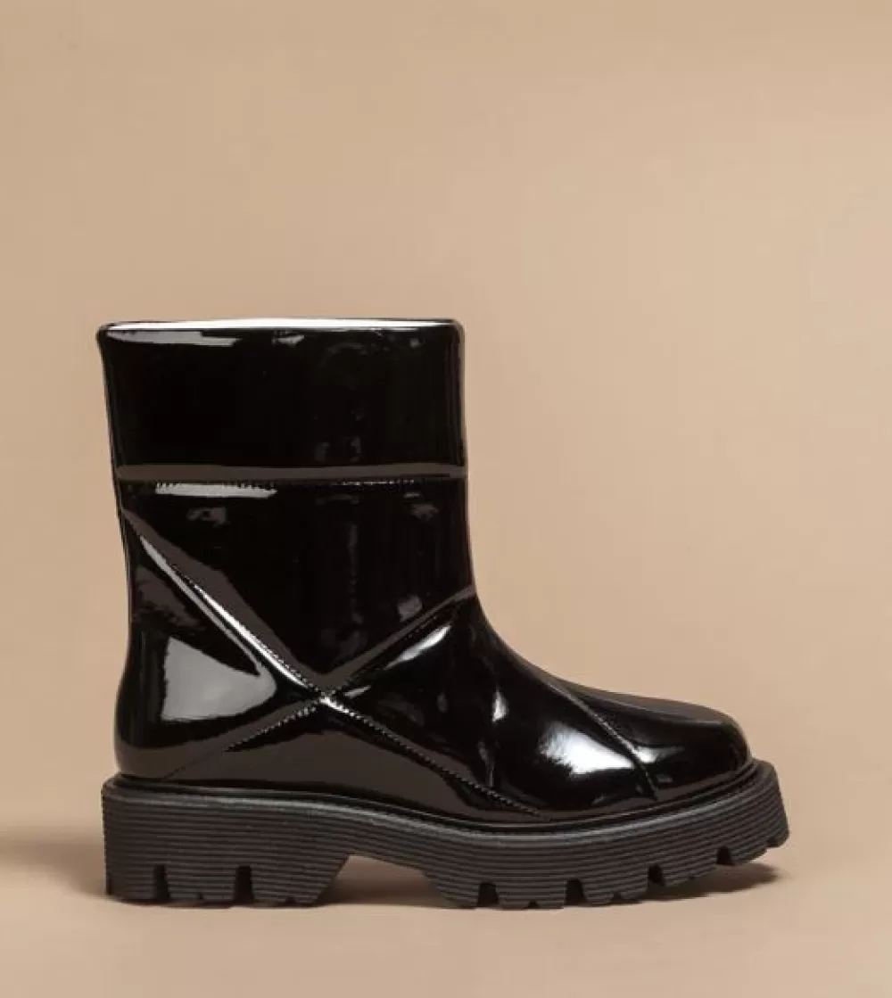 Woman O2monde Shoes | Damu Quilted Patent Vegan Bootie Black