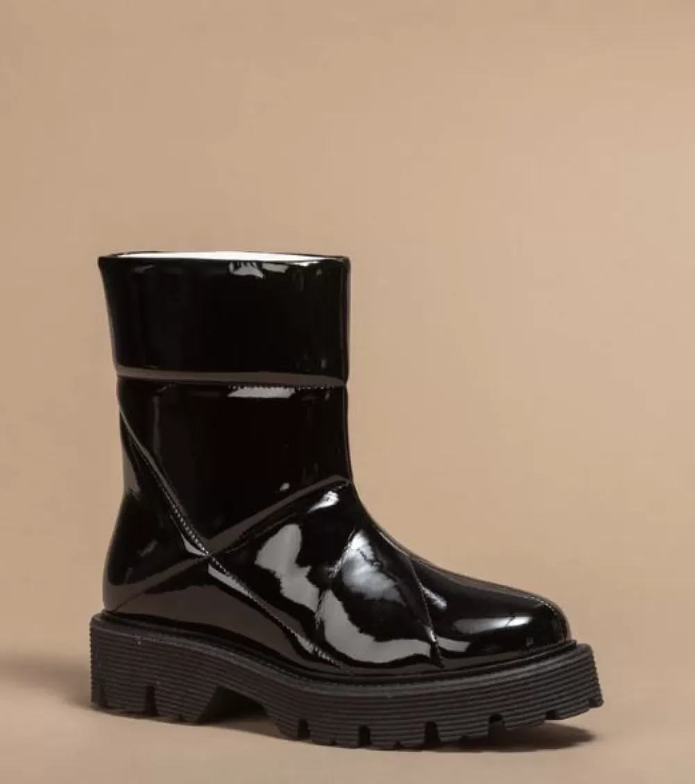 Woman O2monde Shoes | Damu Quilted Patent Vegan Bootie Black