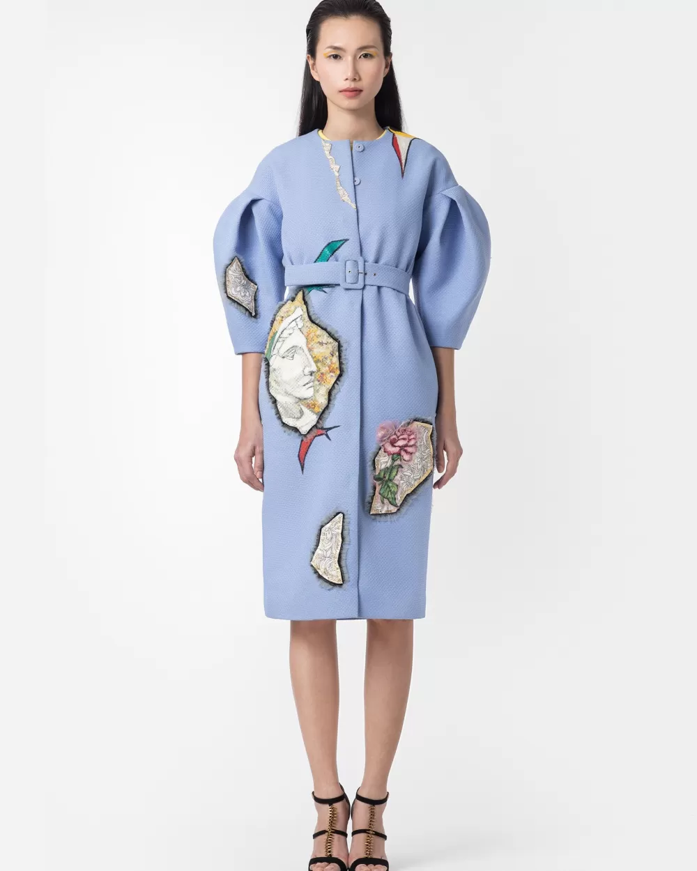 Woman Tiny Ink Coats | David Statue-Painted Voluminous Sleeve Trench Coat