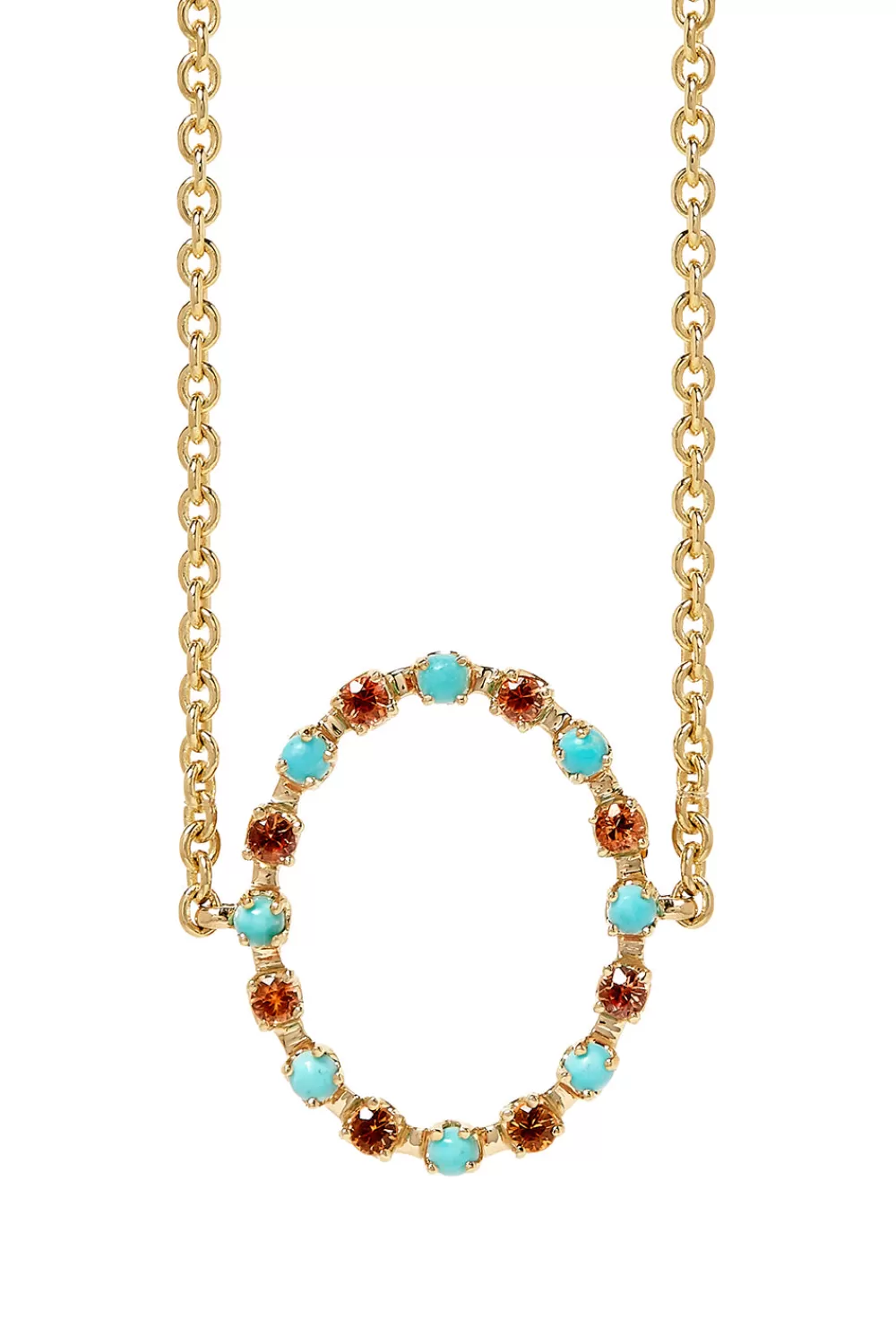 Woman Marlo Laz Fine Jewelry | Full Circle Choker In 14K Yellow Gold With Orange Sapphires & Turquoise