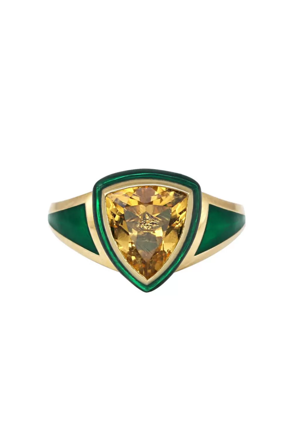 Woman Santo by Zani Fine Jewelry | Green Enamel With Citrine And Diamond Shield Ring
