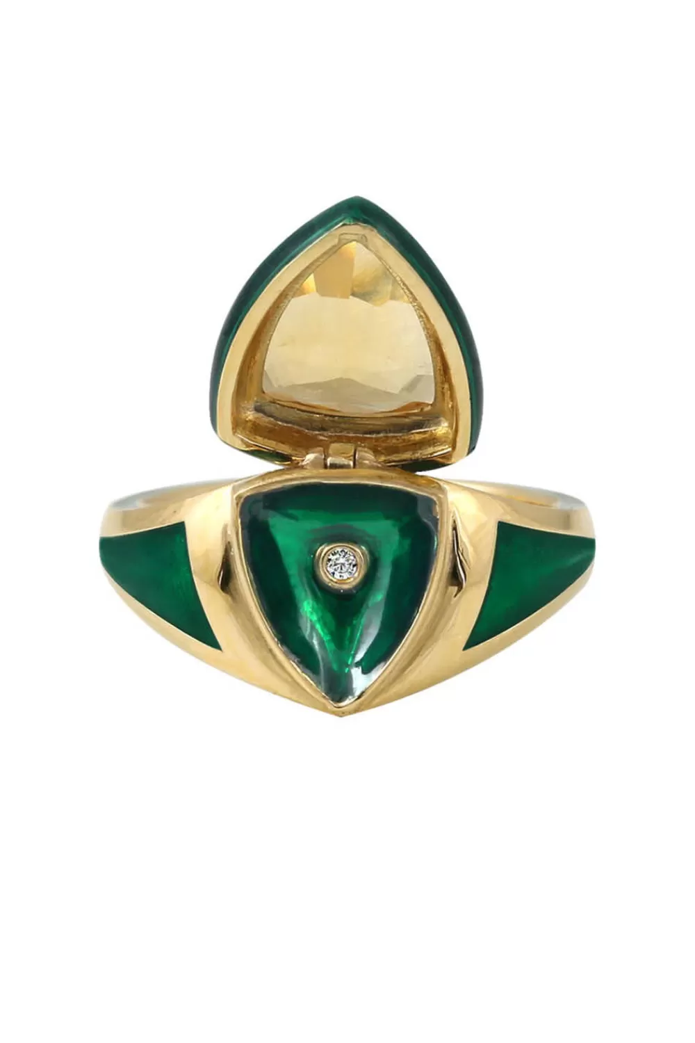 Woman Santo by Zani Fine Jewelry | Green Enamel With Citrine And Diamond Shield Ring