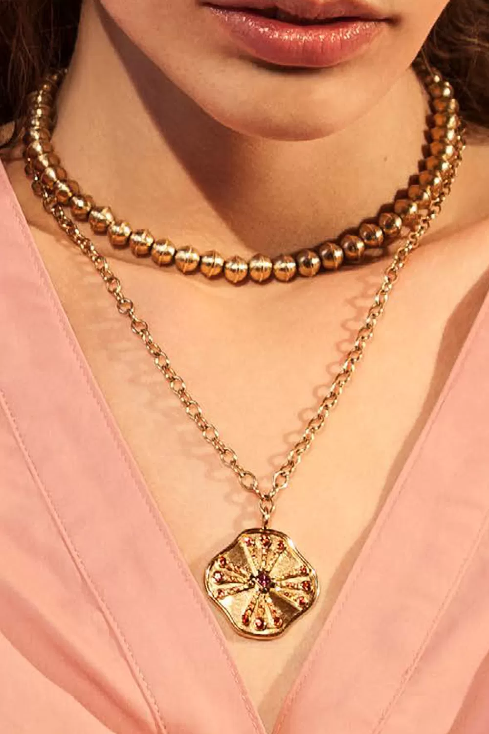 Woman Marlo Laz Fine Jewelry | Guiding Light Necklace In 14K Yellow Gold With Multicolored Sapphires