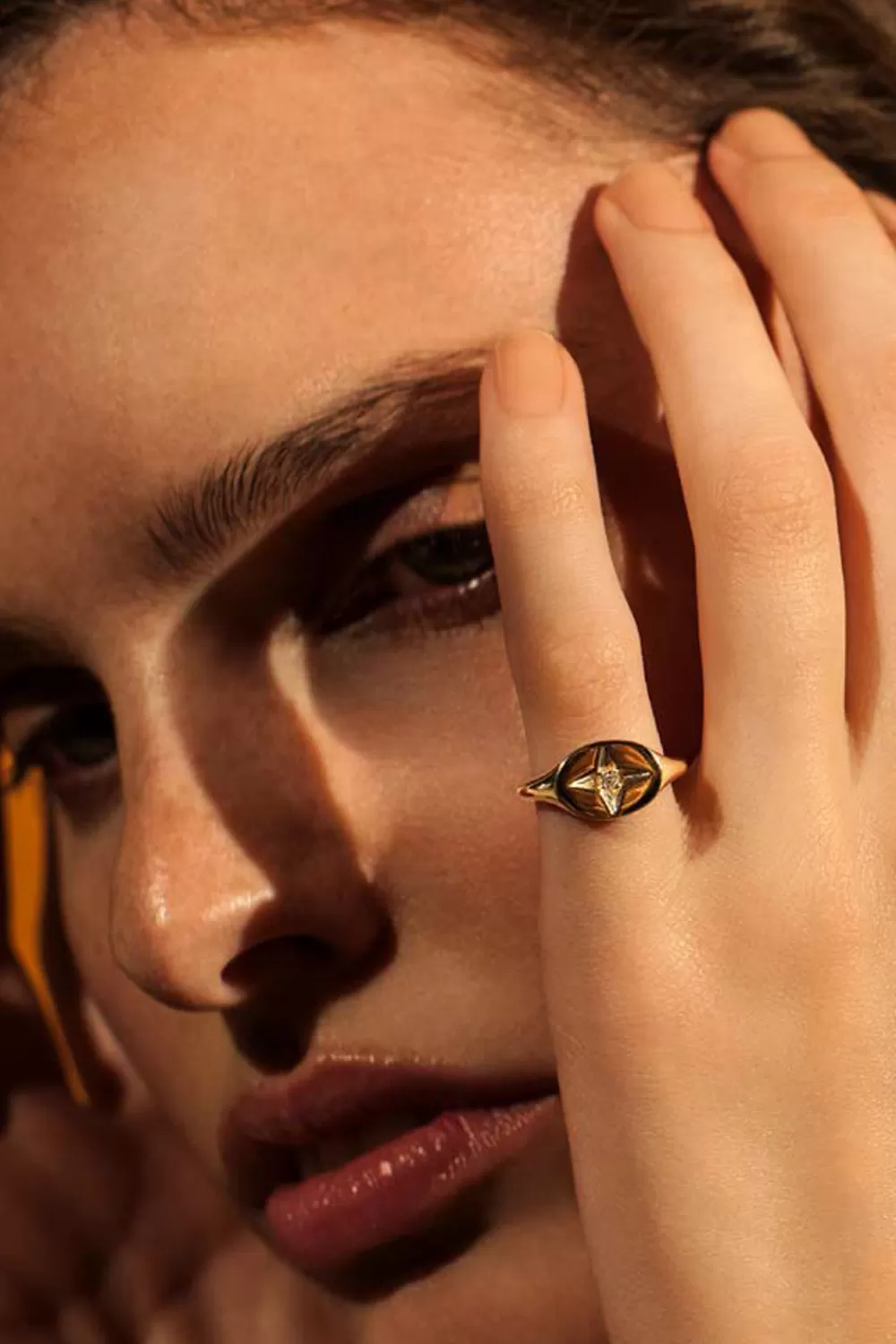 Woman Marlo Laz Fine Jewelry | Guiding Star Pinky Ring In 14K Yellow Gold With White Diamond