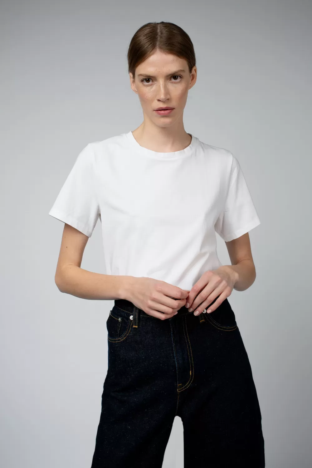 Woman Santicler Tops | Jen Organic Cotton Crew Neck Bodysuit In White