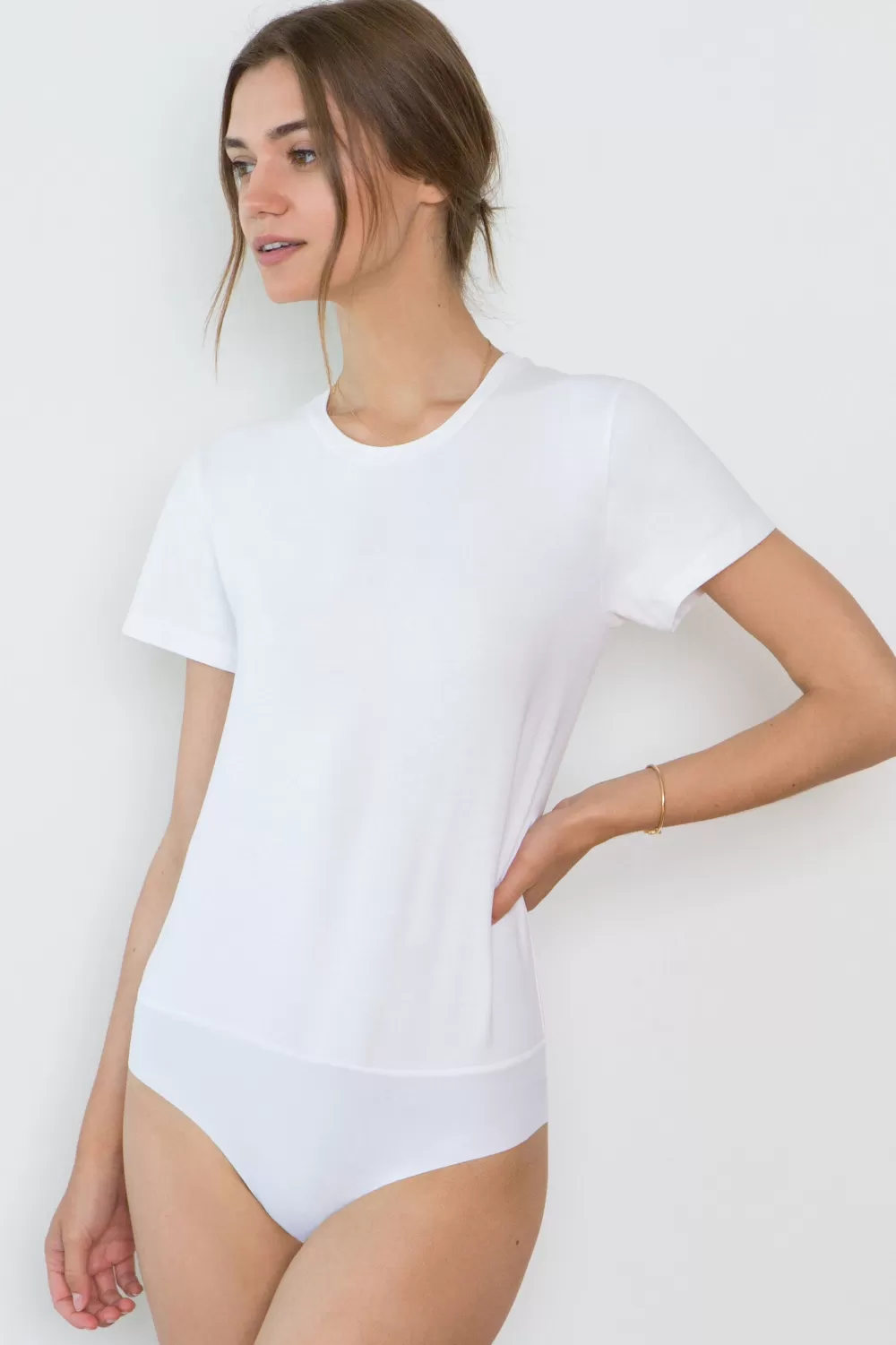 Woman Santicler Tops | Jen Organic Cotton Crew Neck Bodysuit In White