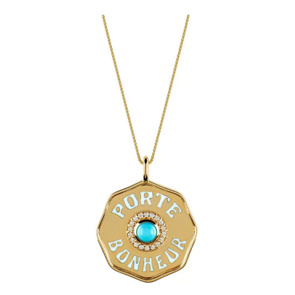 Woman Marlo Laz Fine Jewelry | Large Enamel Porte Bonheur Necklace In Turquoise