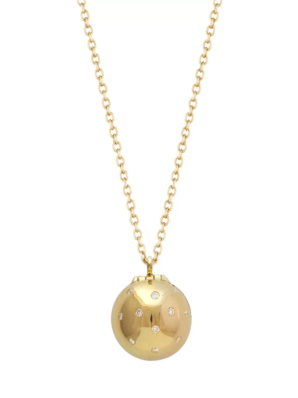 Woman Santo by Zani Fine Jewelry | Letter M Signature Sphere Orb Necklace In 18K Yellow Gold With Diamonds And Green Enamel