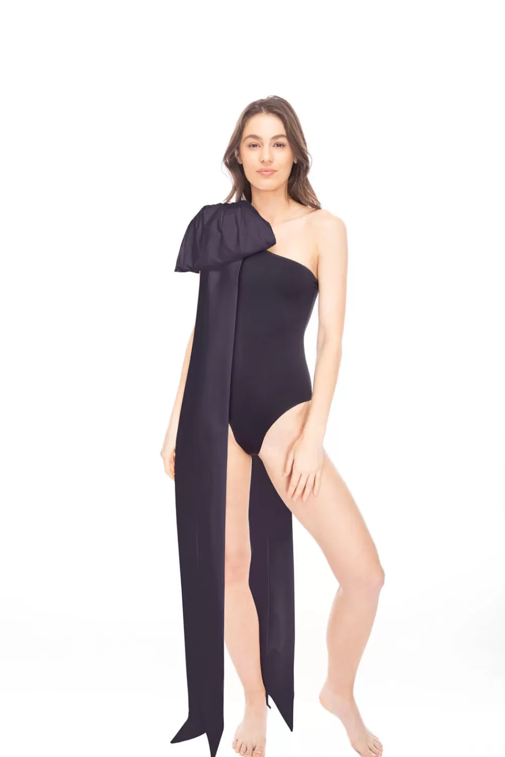 Woman Tabacaru Beachwear | Milly Swimsuit In Black With Black Bow