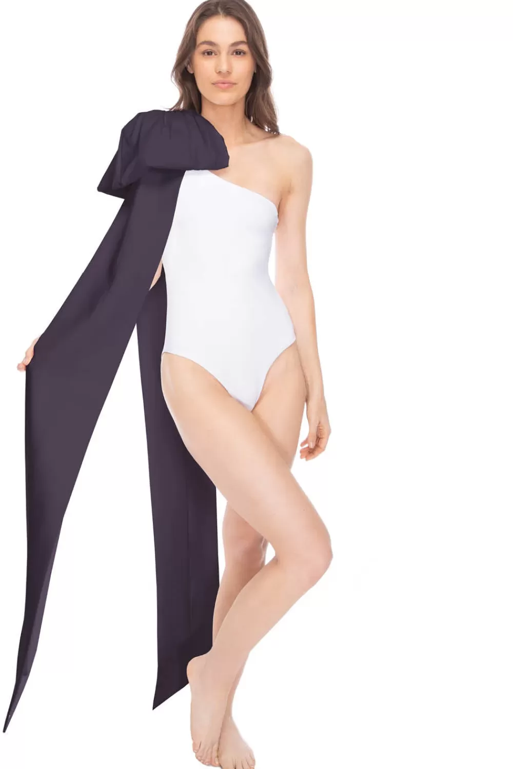 Woman Tabacaru Beachwear | Milly Swimsuit In White With Black Bow
