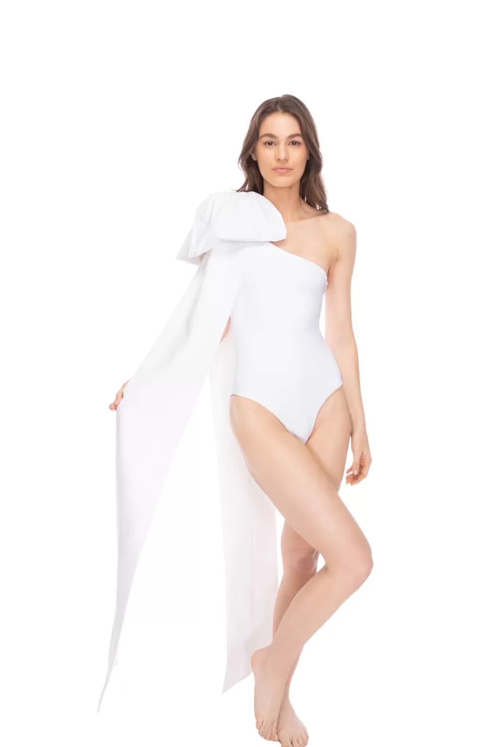 Woman Tabacaru Beachwear | Milly Swimsuit In White With White Bow