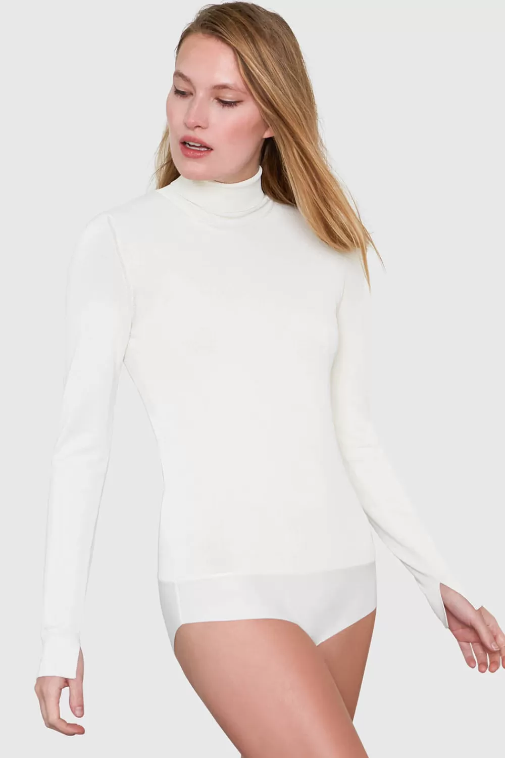 Woman Santicler Tops | Mira Turtleneck Sweater Bodysuit In Cream