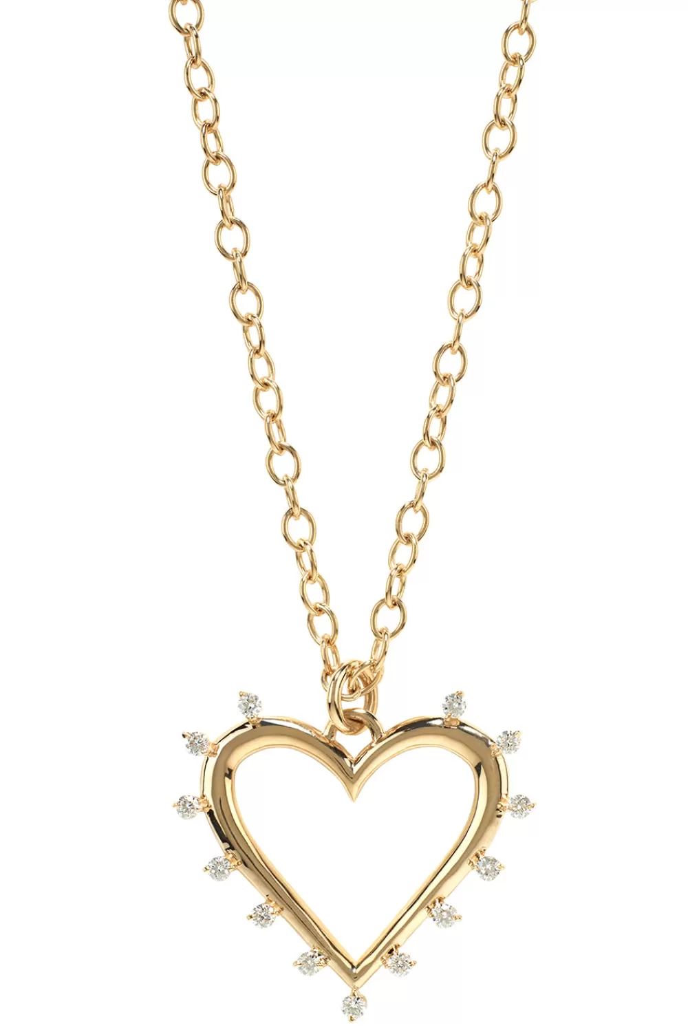Woman Marlo Laz Fine Jewelry | Open Heart Yellow Gold Necklace With White Diamonds