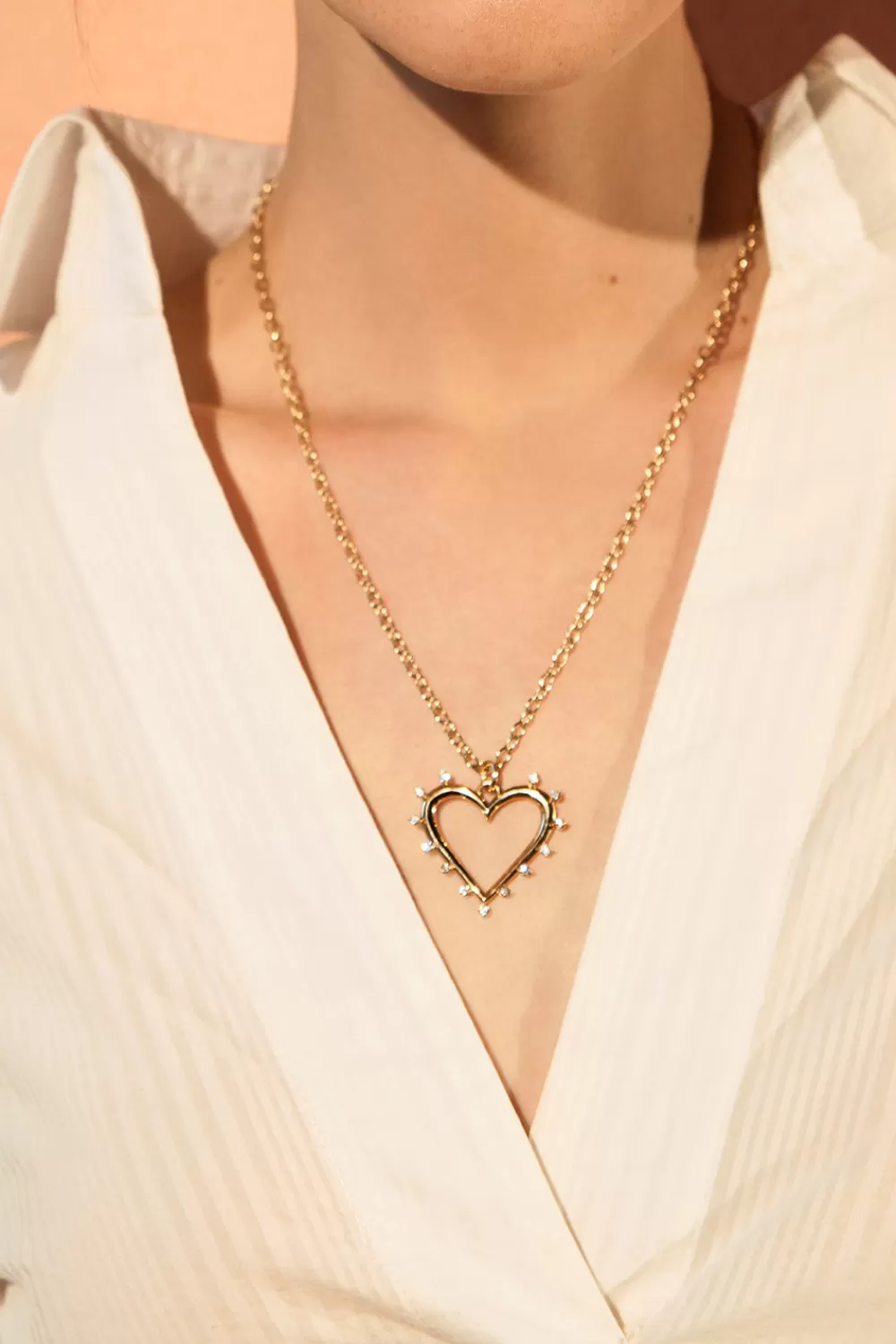 Woman Marlo Laz Fine Jewelry | Open Heart Yellow Gold Necklace With White Diamonds