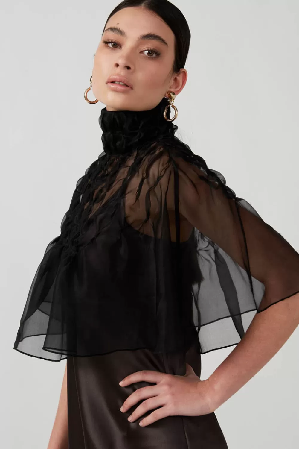 Woman Mastani Tops | Organza Cape In Noir