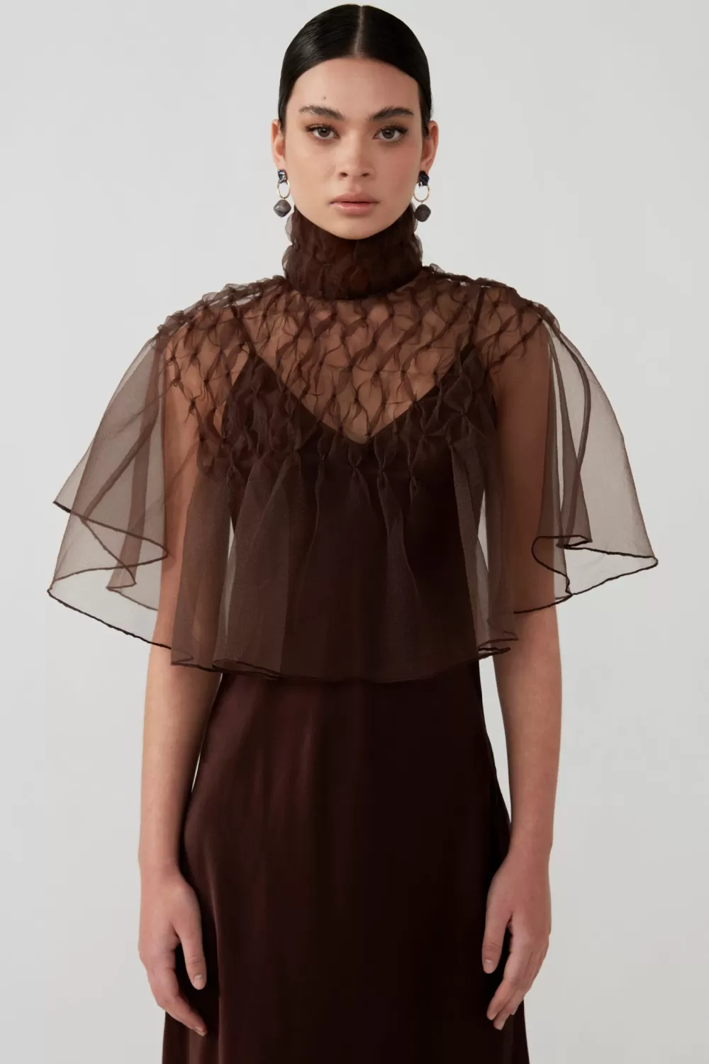 Woman Mastani Scarves | Organza Cape In Umber