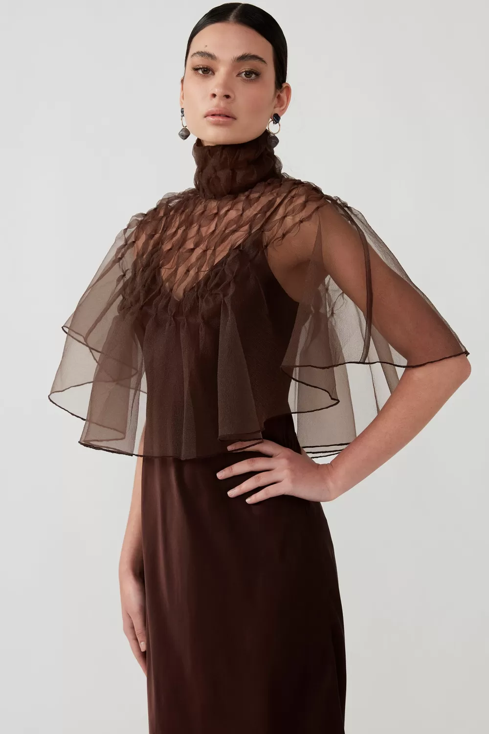 Woman Mastani Scarves | Organza Cape In Umber