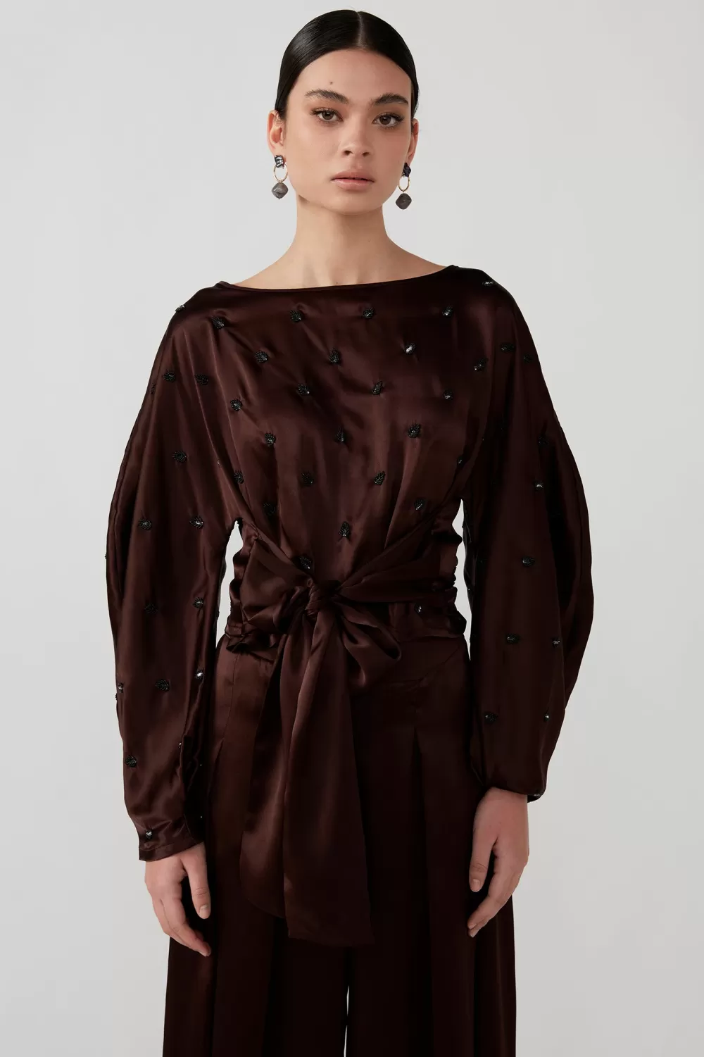 Woman Mastani Tops | Roohi Beaded Wrap Top In Umber