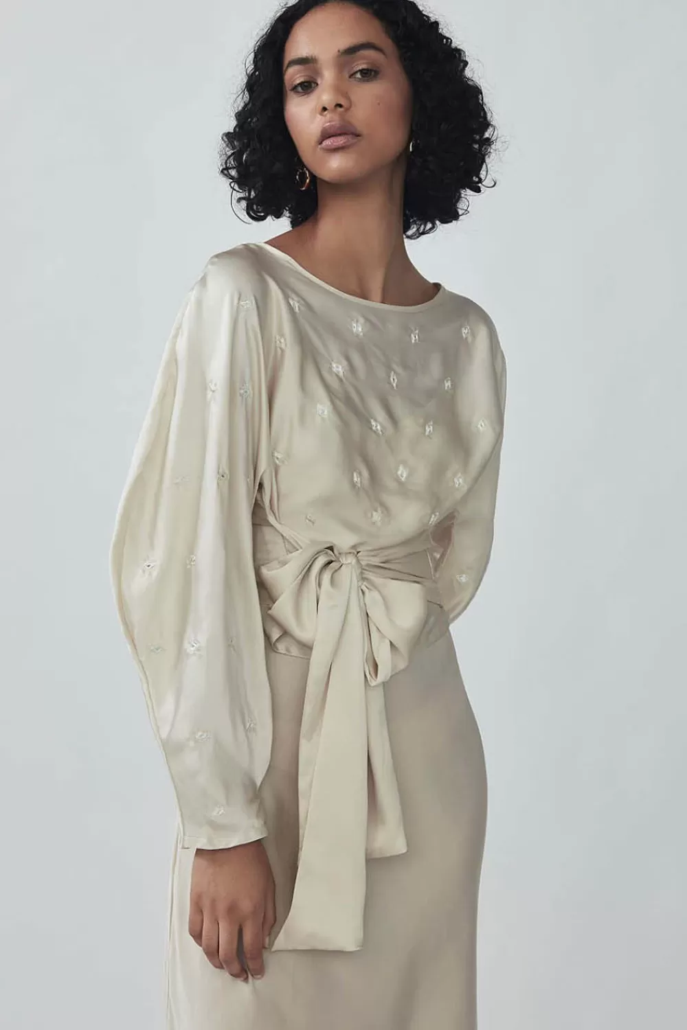 Woman Mastani Tops | Roohi Embellished Wrap Top In Champagne
