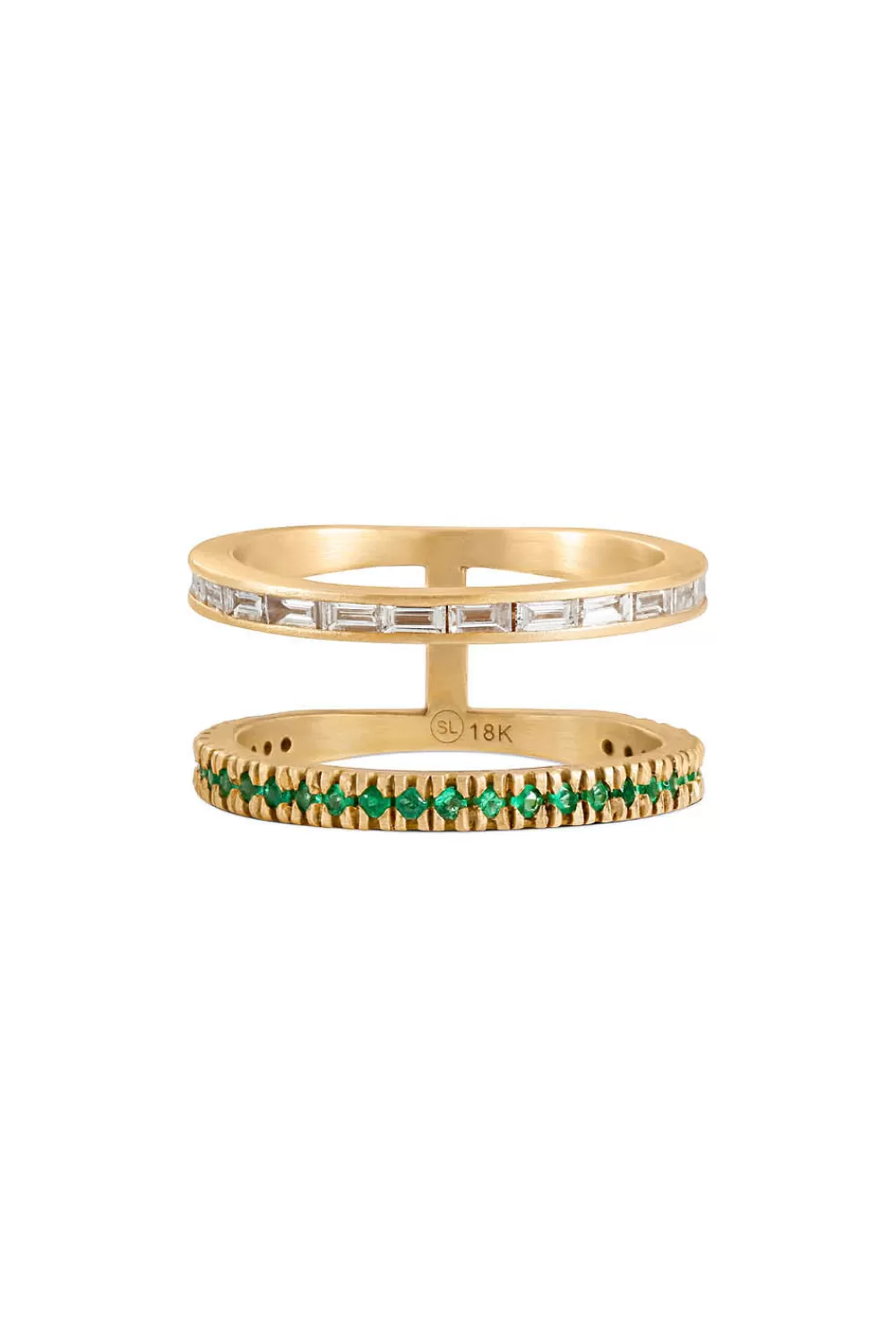 Woman Sandy Leong Fine Jewelry | Emerald And Diamond Baguette Double Bar Ring
