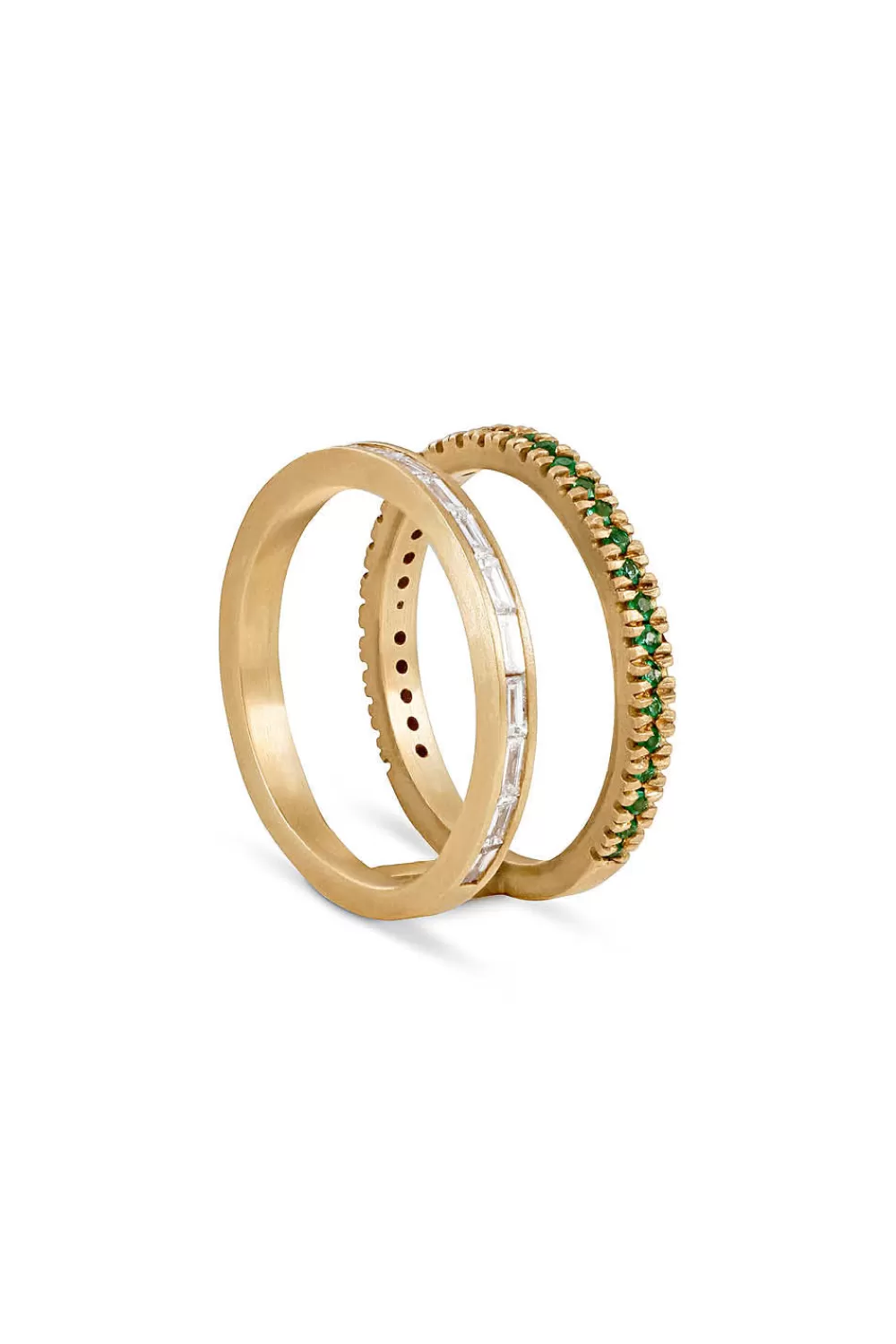 Woman Sandy Leong Fine Jewelry | Emerald And Diamond Baguette Double Bar Ring