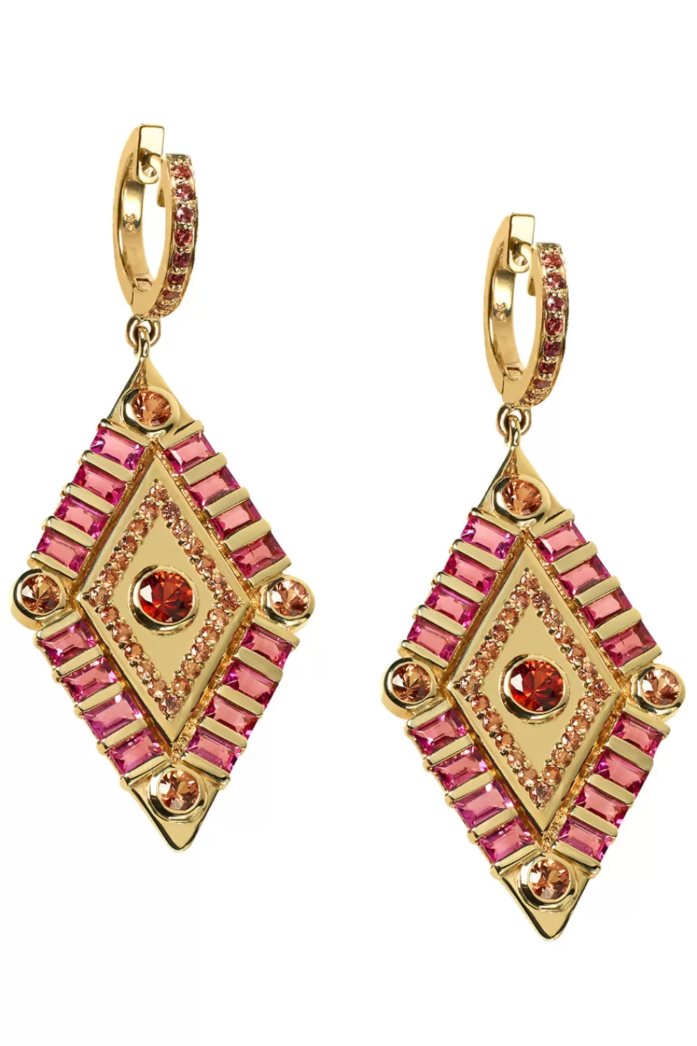 Woman Marlo Laz Fine Jewelry | Shaman's Eye Earrings In 14K Yellow Gold, Pink Tourmaline & Pink Sapphires