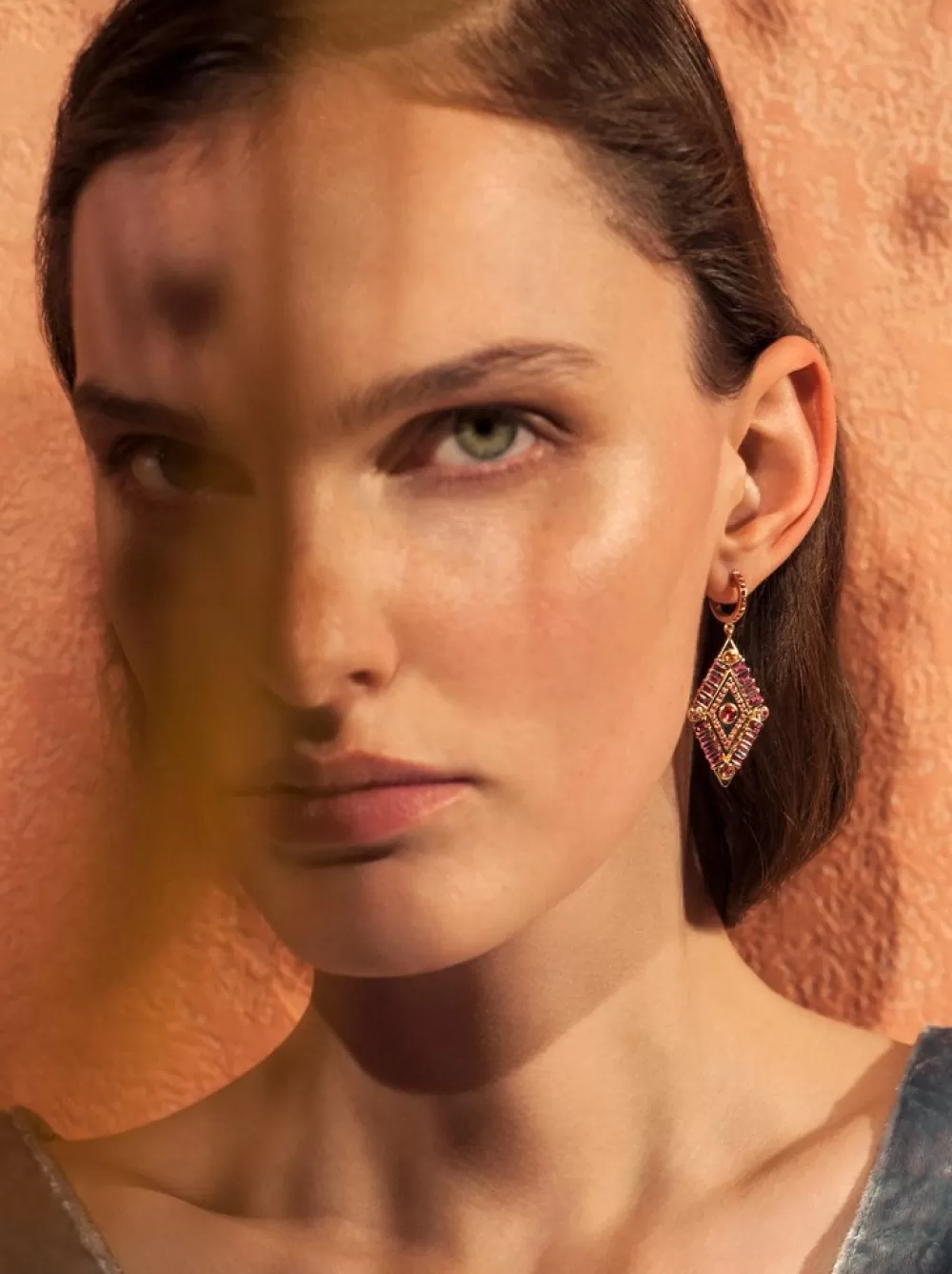 Woman Marlo Laz Fine Jewelry | Shaman's Eye Earrings In 14K Yellow Gold, Pink Tourmaline & Pink Sapphires