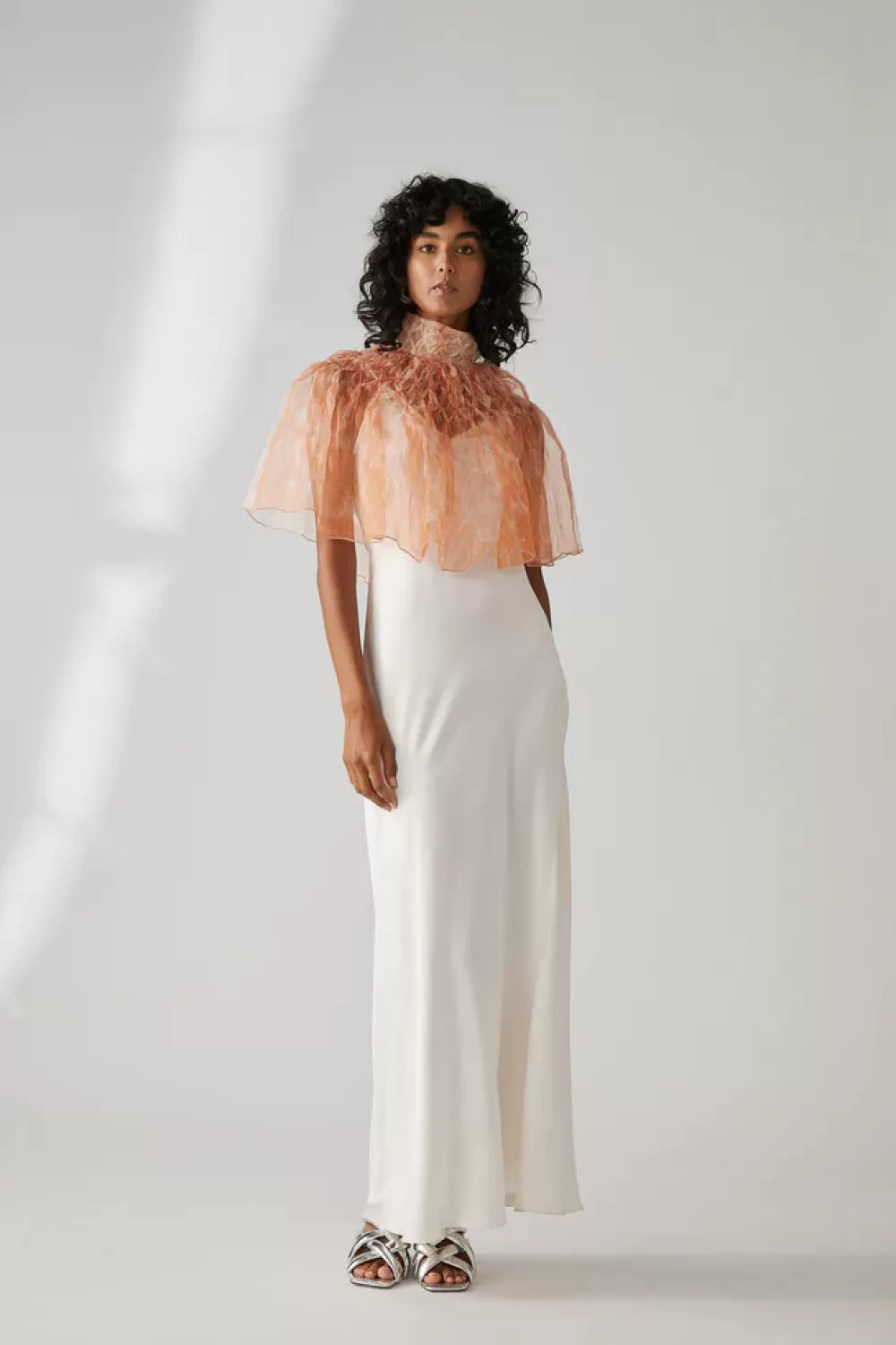 Woman Mastani Tops | Silk Organza Cape In Sherbet Print
