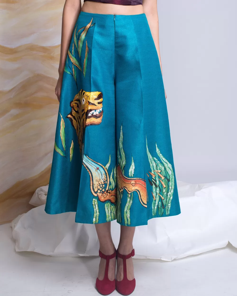 Woman Tiny Ink Pants | Tiger Surrealism-Painted Wide Leg Trousers