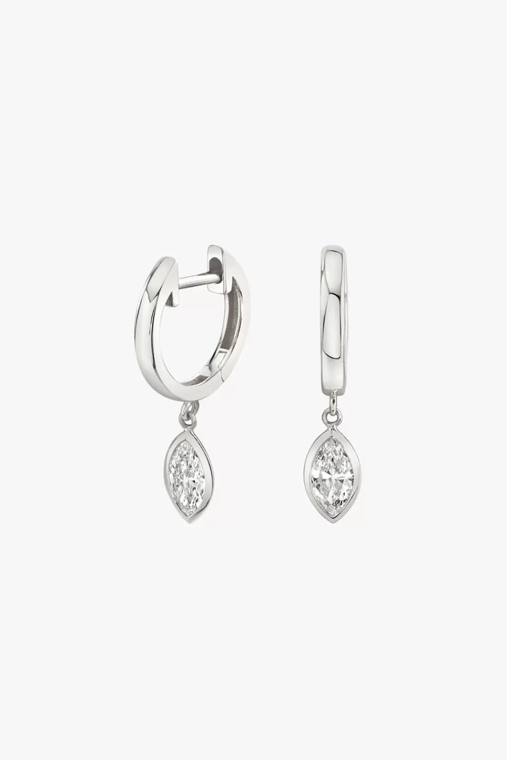Woman Vrai Fine Jewelry | Marquise Bezel Drop Huggie Hoop In White Gold