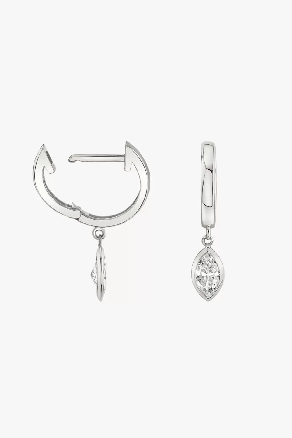 Woman Vrai Fine Jewelry | Marquise Bezel Drop Huggie Hoop In White Gold