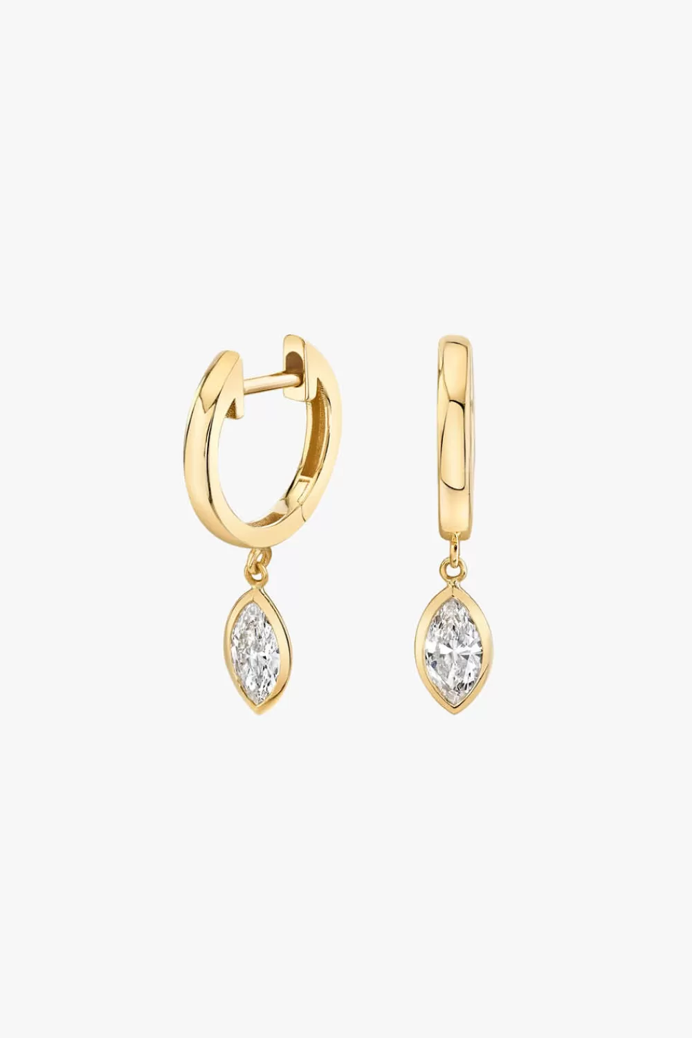 Woman Vrai Fine Jewelry | Marquise Bezel Drop Huggie Hoop In Yellow Gold