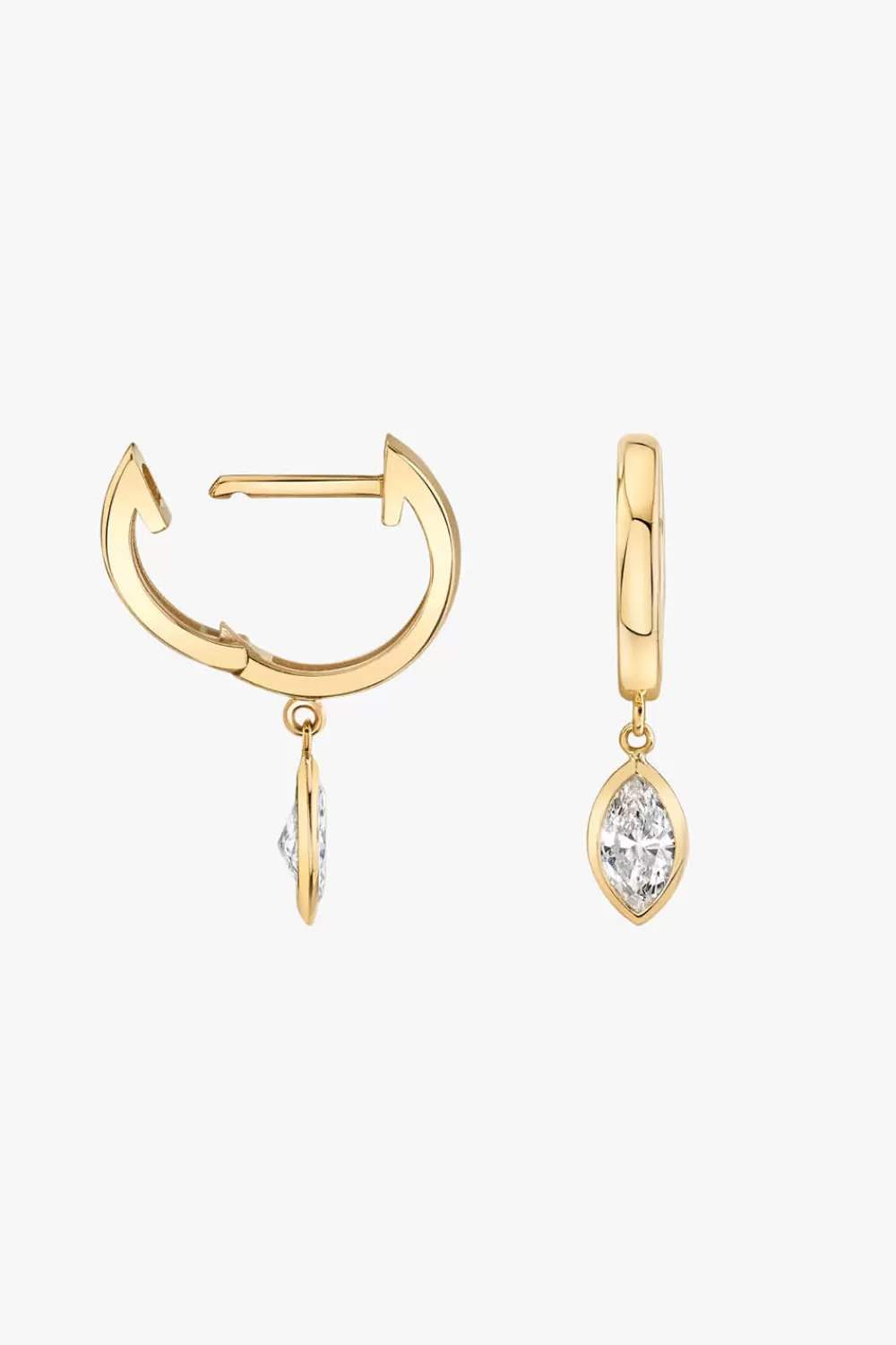 Woman Vrai Fine Jewelry | Marquise Bezel Drop Huggie Hoop In Yellow Gold
