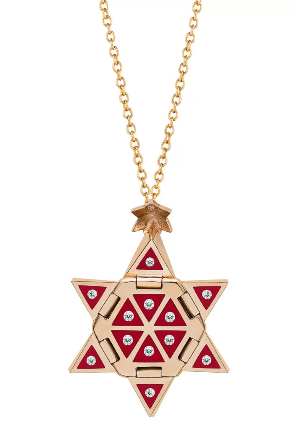 Woman Santo by Zani Fine Jewelry | Yellow 18K Star Pendant Necklace In Red Ceramic And Diamonds